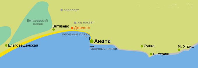 Джемете на карте Черноморского побережья